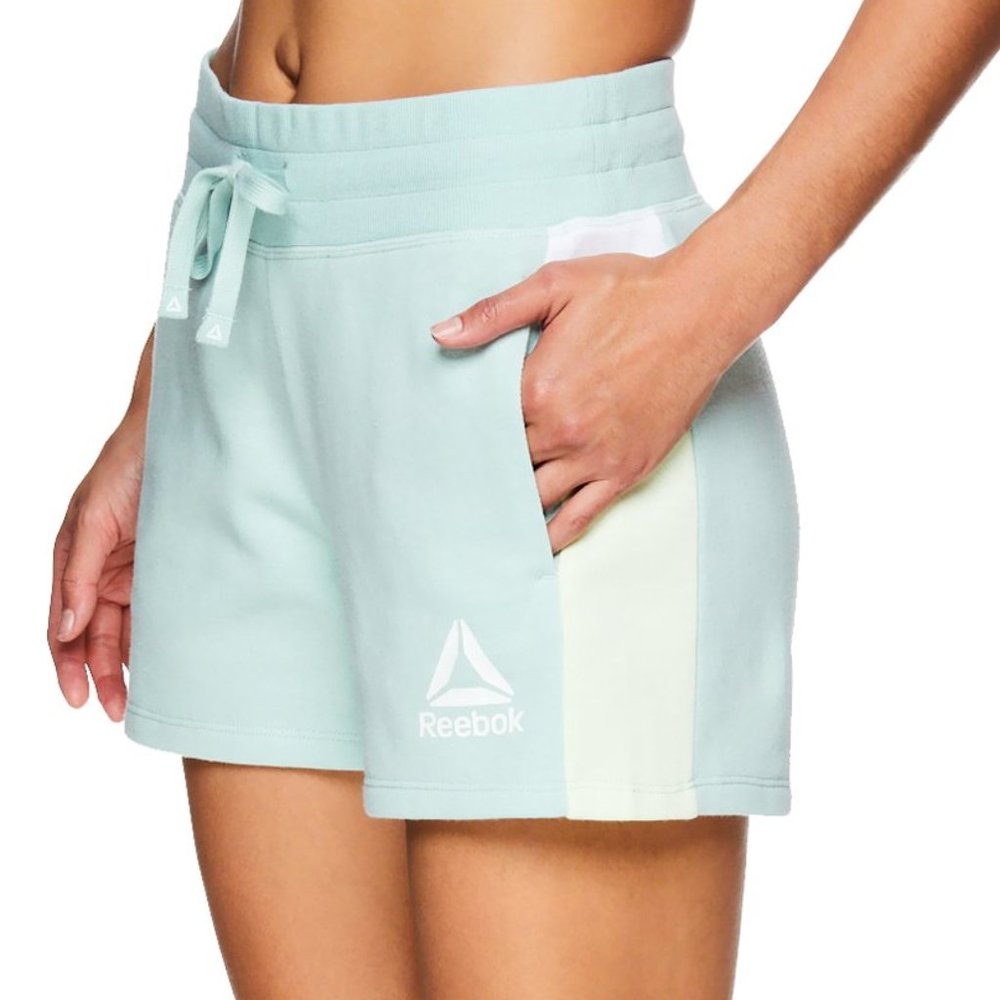Reebok Womens Journey Color Block French Terry Shorts Pockets, Harbor Mint S